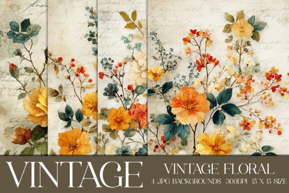 Download Vintage Floral Backgrounds, S6 - Premium Bundle