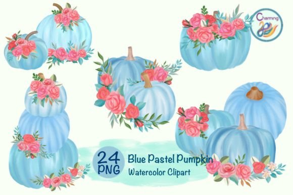 Download Watercolor|Blue Fall Pumpkin Flower - Blue fall Collection