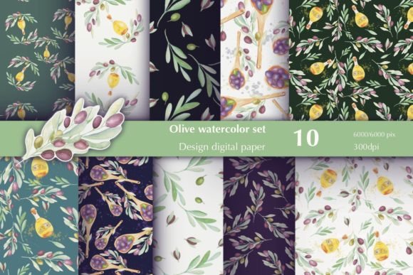 Download Watercolor Seamless Pattern with Olives - Premium Resources